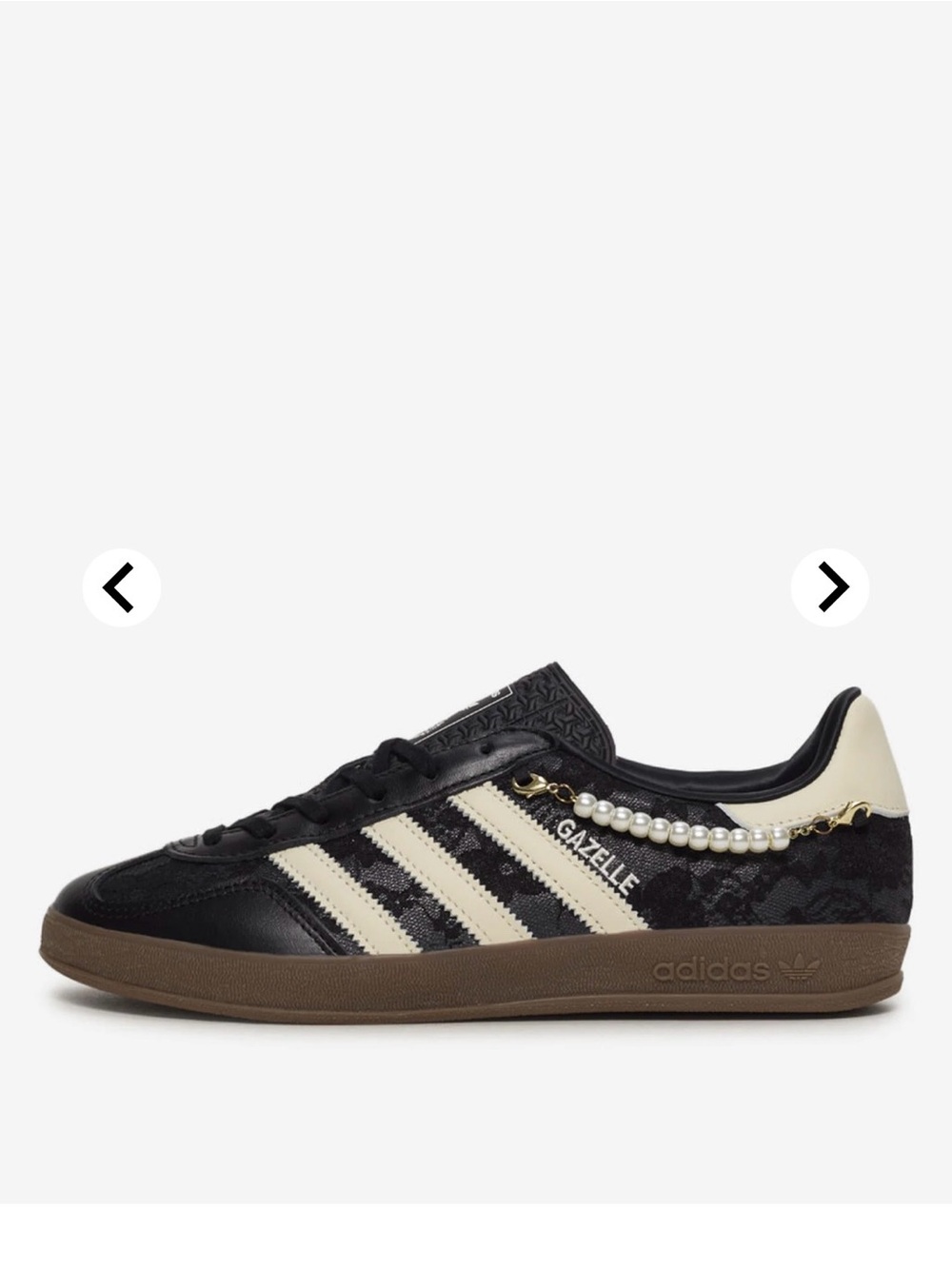 adidas Gazelle Black and Cream Lace-Up Sneakers with Pearl Accent